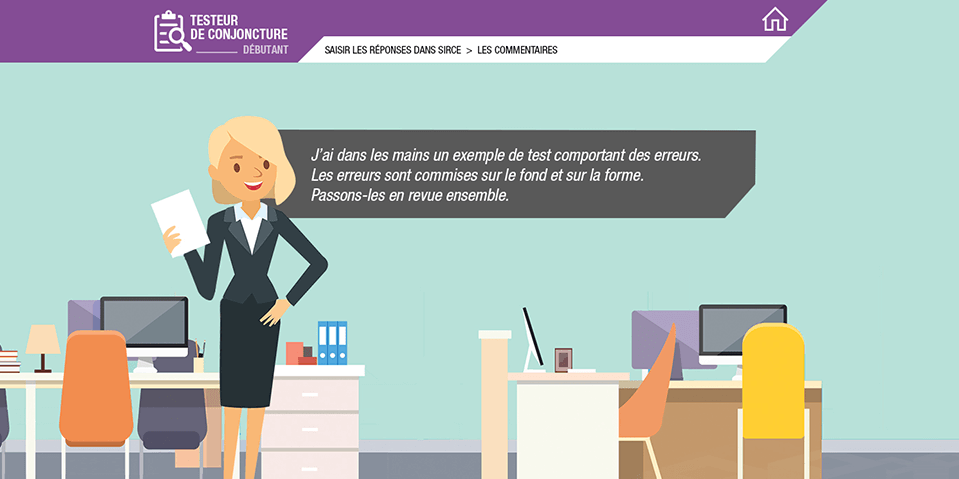 Exemple de contenu E-learning sur mesure pour le module Testeur de conjoncture débutant de la Banque de France