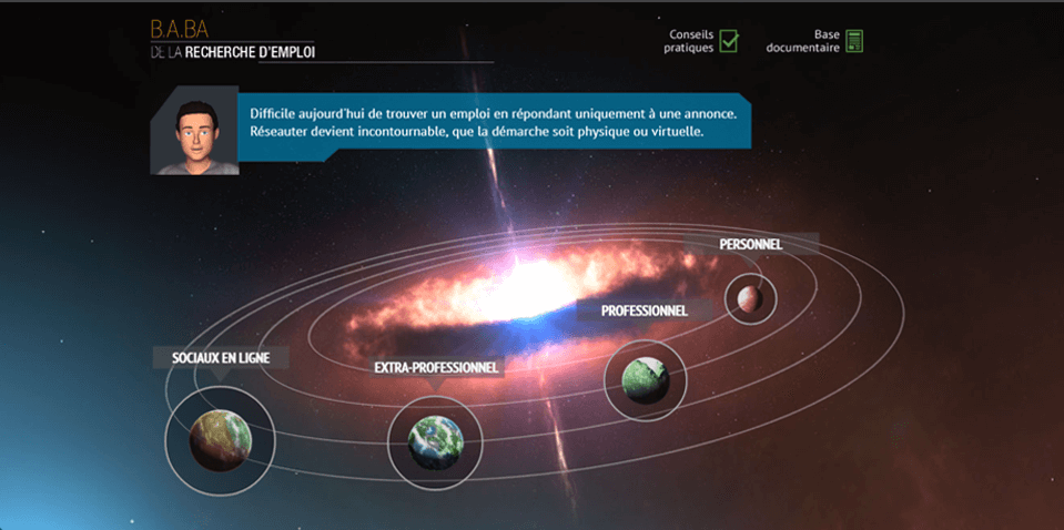 Exemple de contenu E-learning sur mesure pour le module B.A-BA de la recherche d'emploi d'Emploi Store