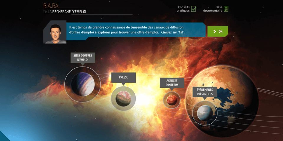 Exemple de contenu E-learning sur mesure pour le module B.A-BA de la recherche d'emploi d'Emploi Store