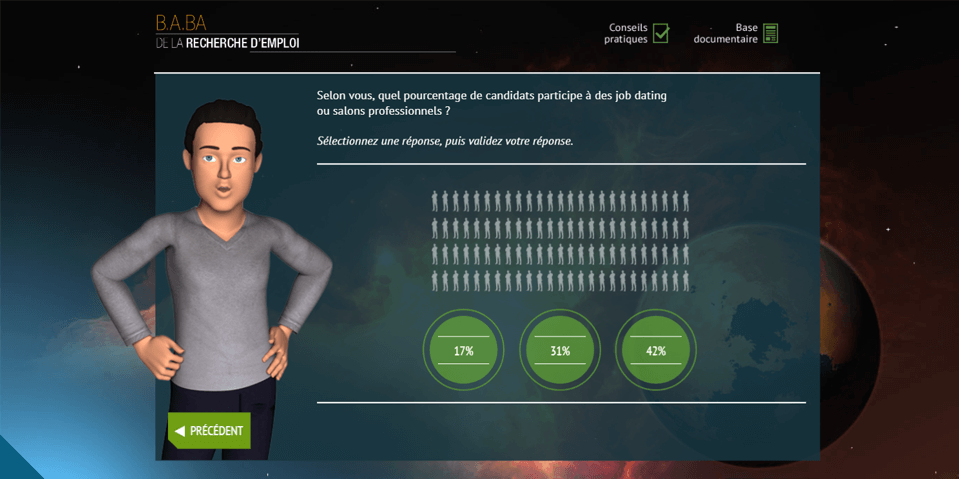 Exemple de contenu E-learning sur mesure pour le module B.A-BA de la recherche d'emploi d'Emploi Store