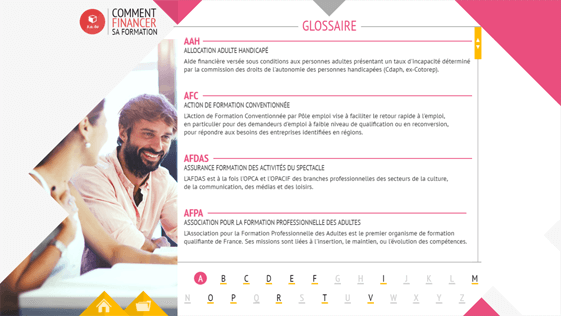 Exemple de contenu E-learning sur mesure pour le module B.A.-BA financer une formation d'Emploi Store