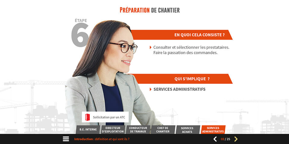 Exemple de contenu E-learning sur mesure pour le module Réalisation d'un chantier de ST GOBAIN