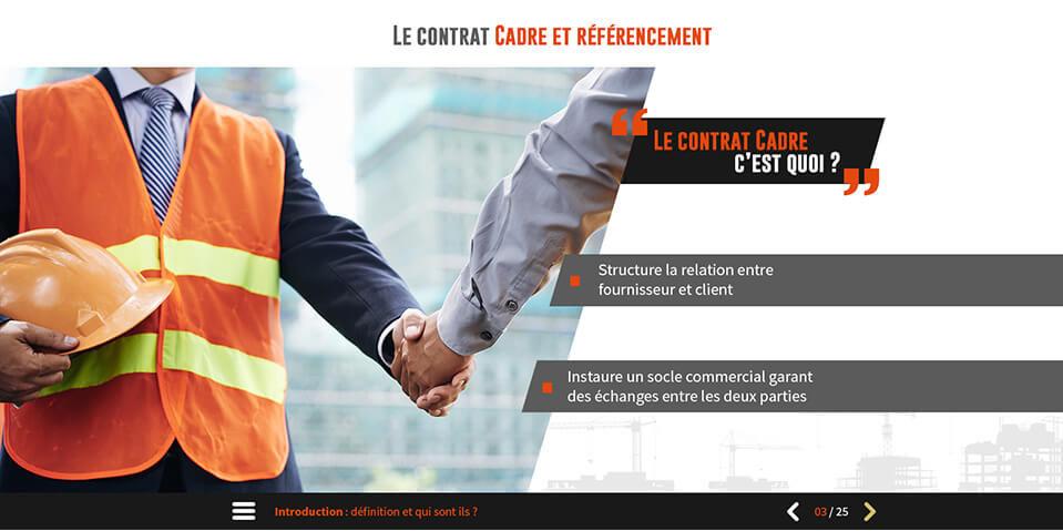 Exemple de contenu E-learning sur mesure pour le module Le commerce avec les majors r de ST GOBAIN
