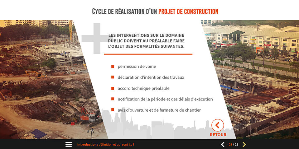 Exemple de contenu E-learning sur mesure pour le module Réalisation d'un chantier de ST GOBAIN
