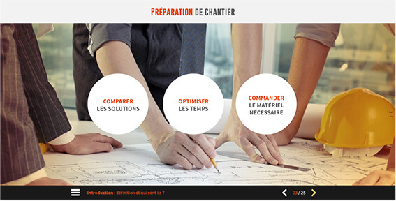 Exemple de contenu E-learning sur mesure pour le module Réalisation d'un chantier de ST GOBAIN