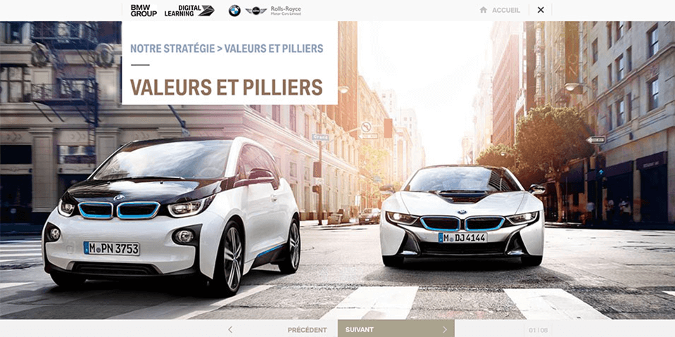 Exemple de contenu E-learning sur mesure pour le module Onboarding BMW
