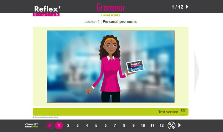 Exemple de contenu de formation de Reflex’English Grammar / Vocabulary A1/A2