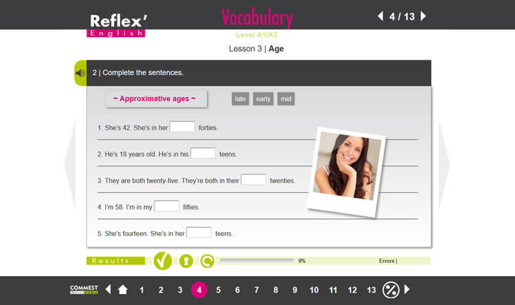Exemple de contenu de formation de Reflex’English Grammar / Vocabulary A1/A2
