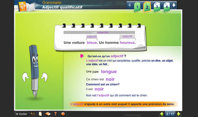 Exemple de contenu de formation de Français – Niveau A