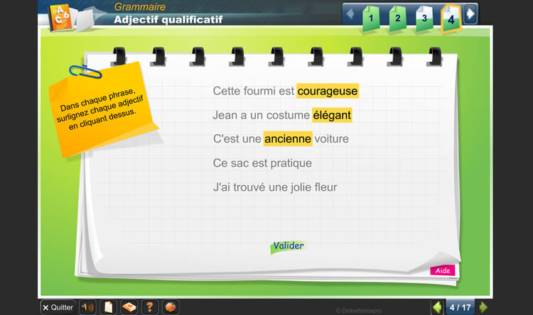 Exemple de contenu de formation de Français – Niveau A