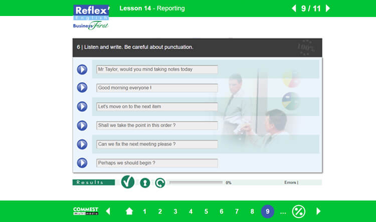 Exemple de contenu de formation de Reflex’English Business First