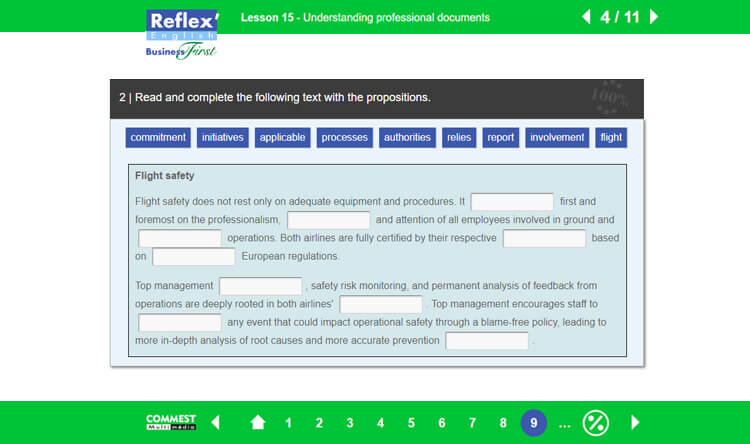 Exemple de contenu de formation de Reflex’English Business First