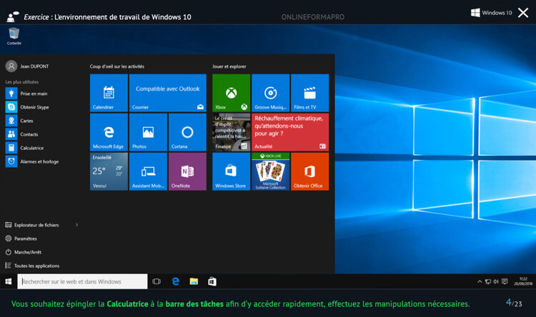 Exemple de contenu de formation Windows 10