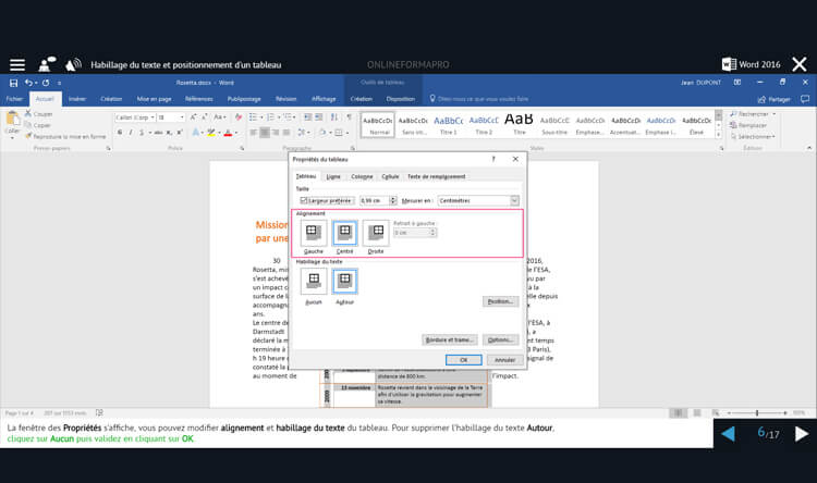 Exemple de contenu de formation Word 2016