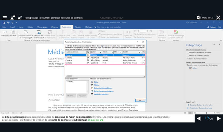 Exemple de contenu de formation Word 2016