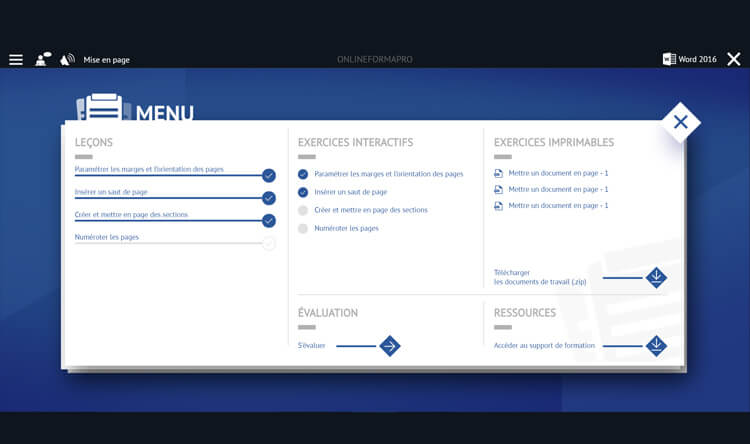 Exemple de contenu de formation Word 2016