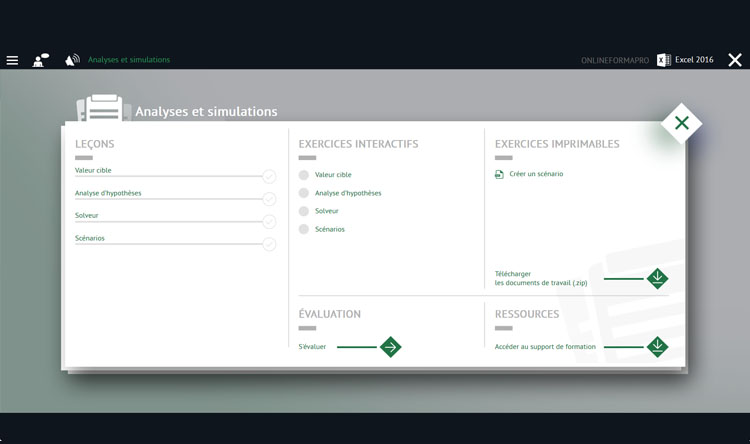 Capture d'écran du module Excel 2016