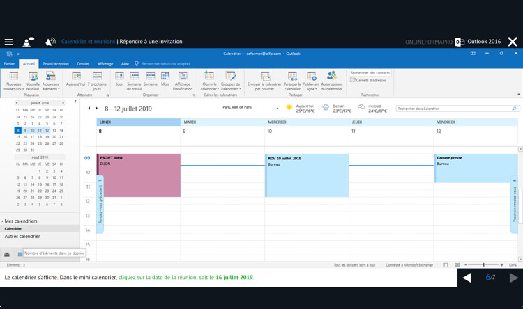 Capture d'écran du module Outlook 2016
