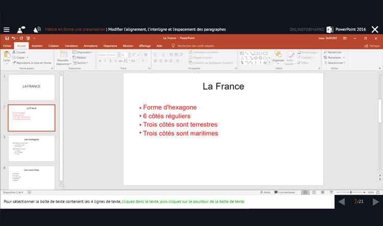 Capture d'écran du module PowerPoint 2016