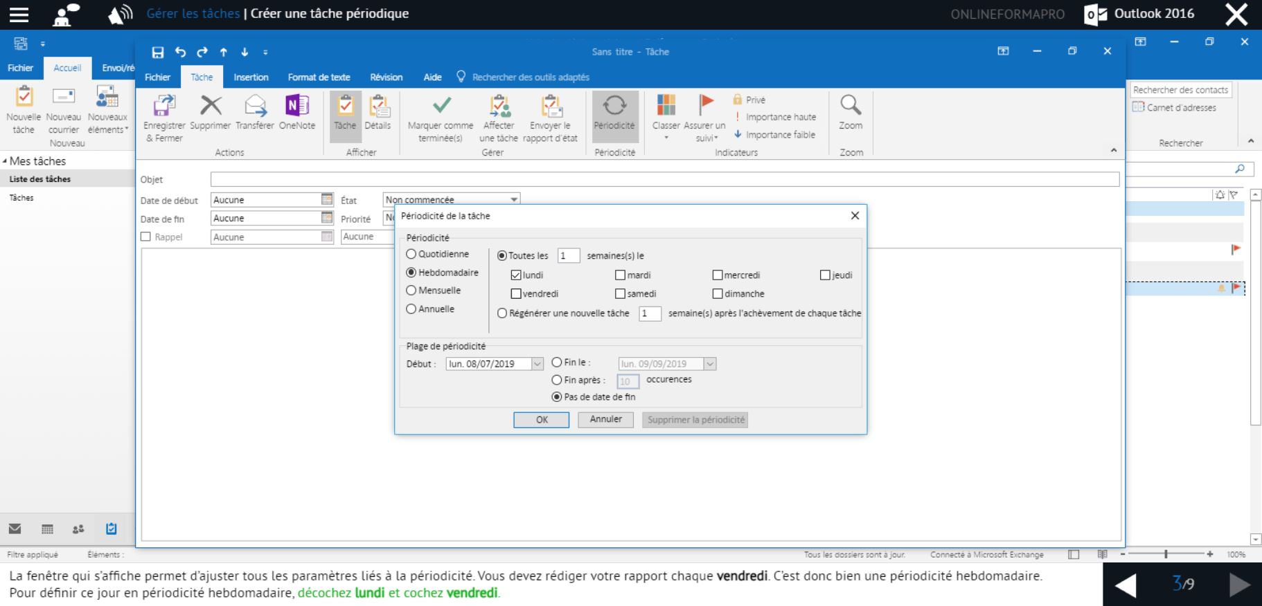 Exemple de contenu de formation Outlook 2016
