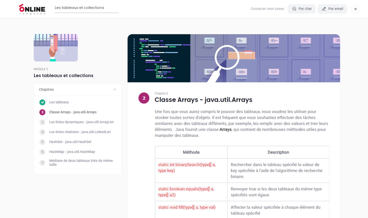 Exemple de contenu de formation Java