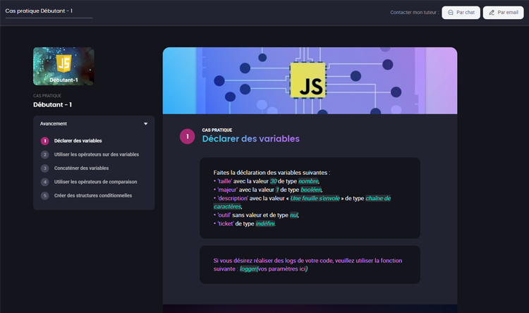 Exemple de contenu de formation Javascript