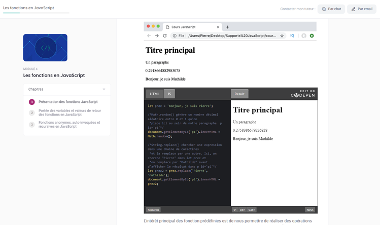 Exemple de contenu de formation Javascript