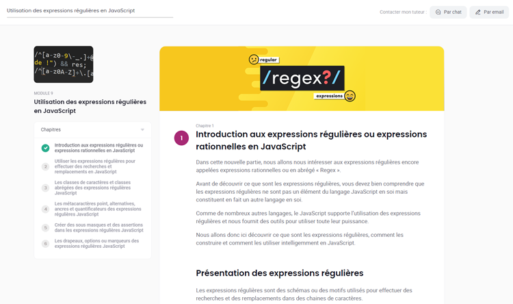 Exemple de contenu de formation Javascript