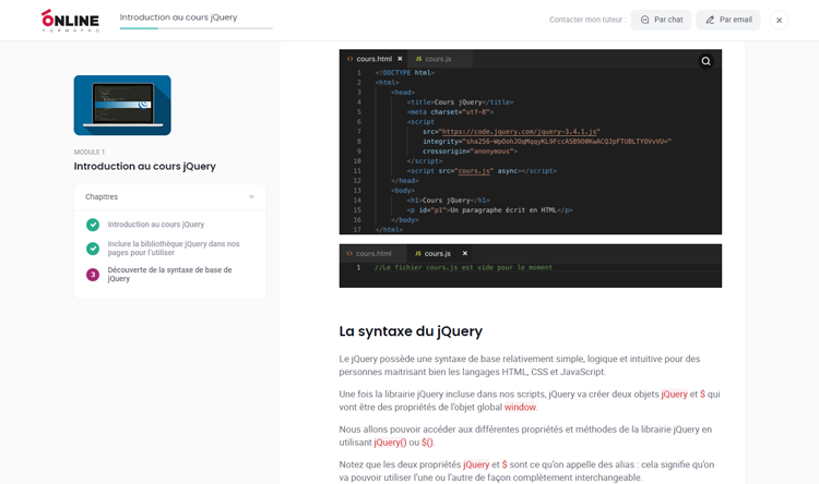 Exemple de contenu de formation JQUERY