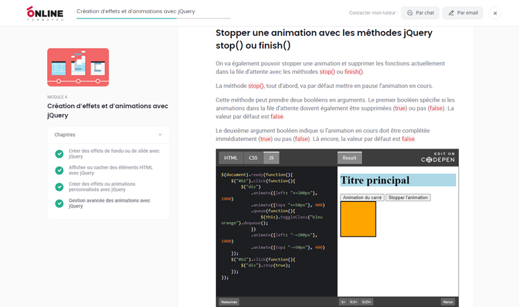 Exemple de contenu de formation JQUERY