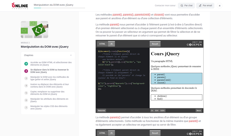 Exemple de contenu de formation JQUERY