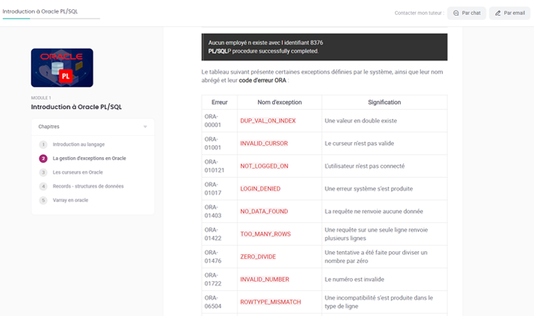 Exemple de contenu de formation Oracle