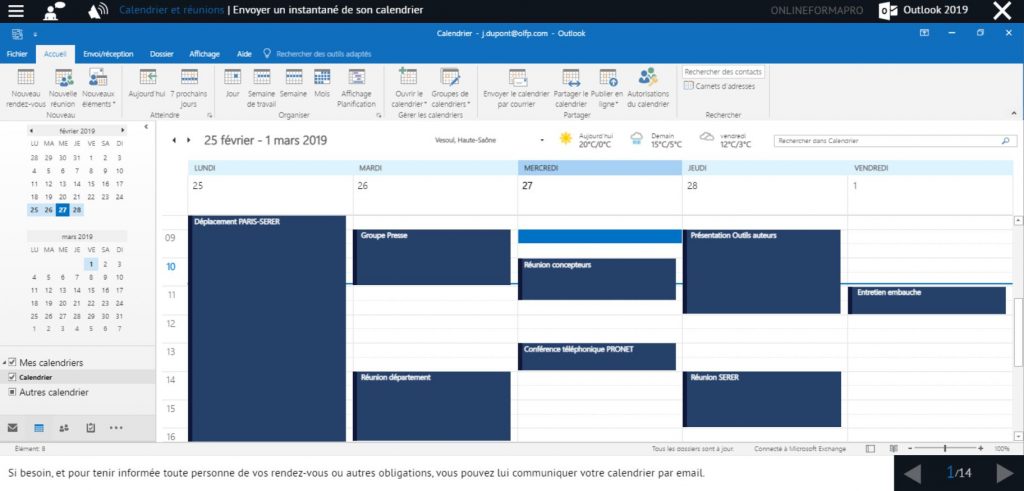 Exemple de contenu de formation Outlook 2019