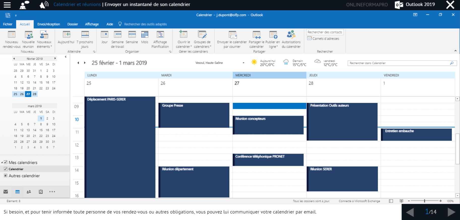 Exemple de contenu de formation Outlook 2019
