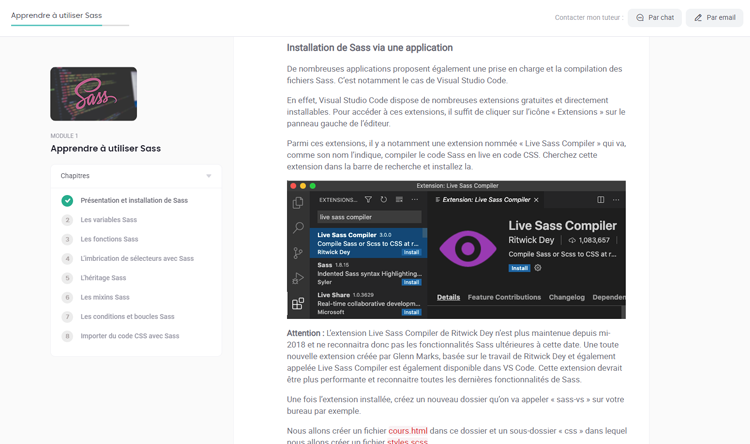 Exemple de contenu de formation SASS