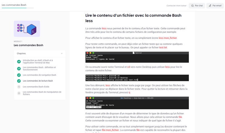 Exemple de contenu de formation Shell