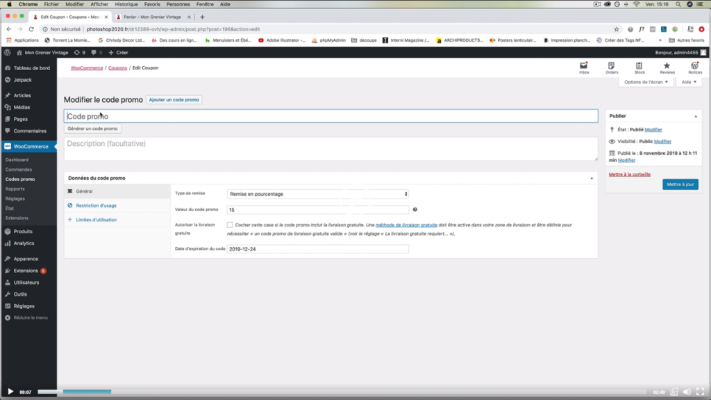 Exemple de contenu de formation WOOCOMMERCE