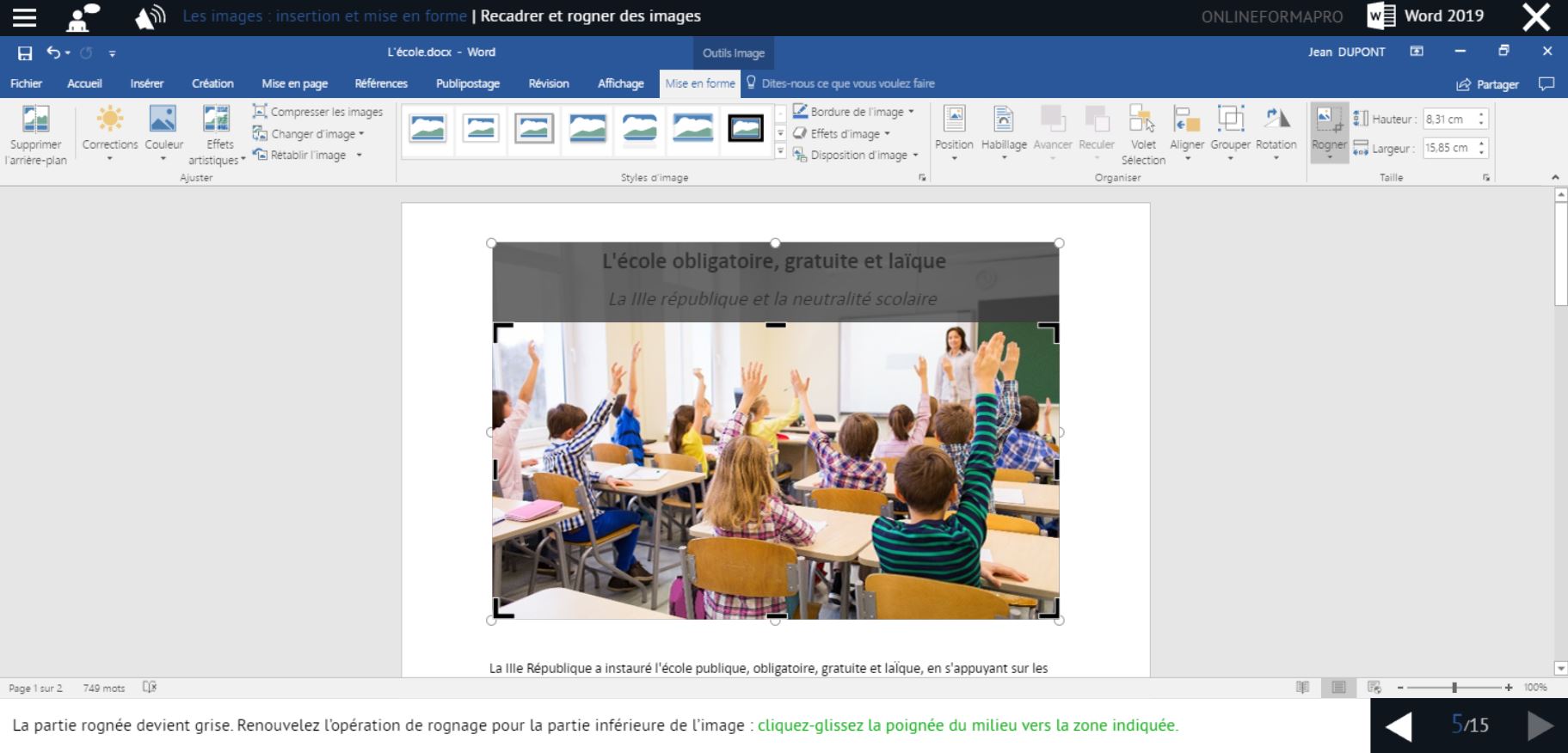 Exemple de contenu de formation Word 2019