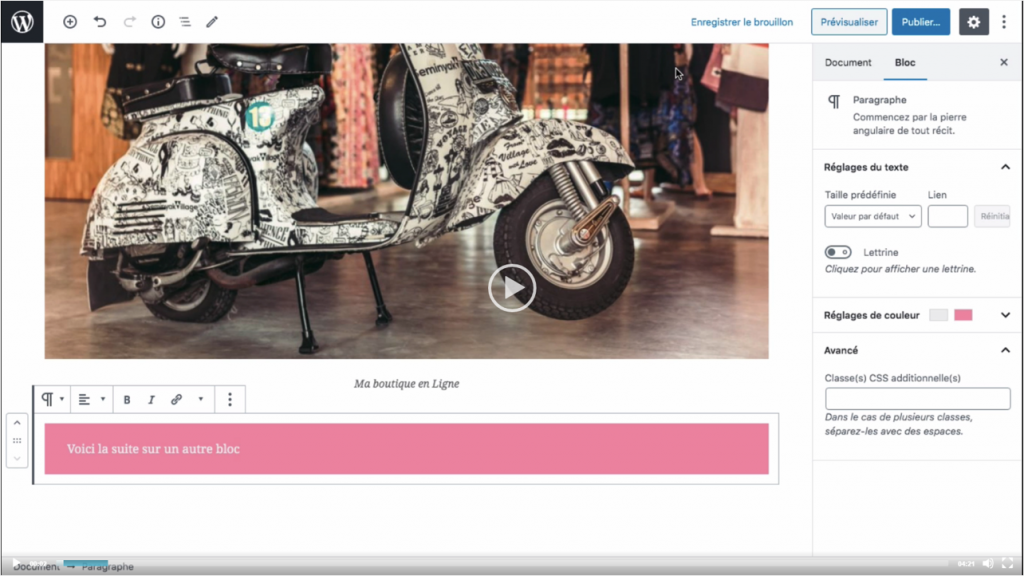Exemple de contenu de formation Wordpress