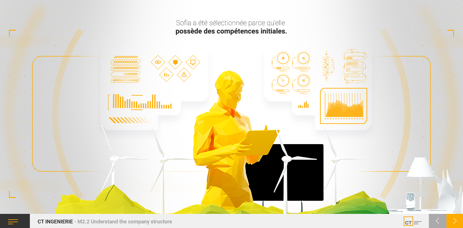 Exemple de contenu E-learning sur mesure pour la partie Onboarding de CT Engineering