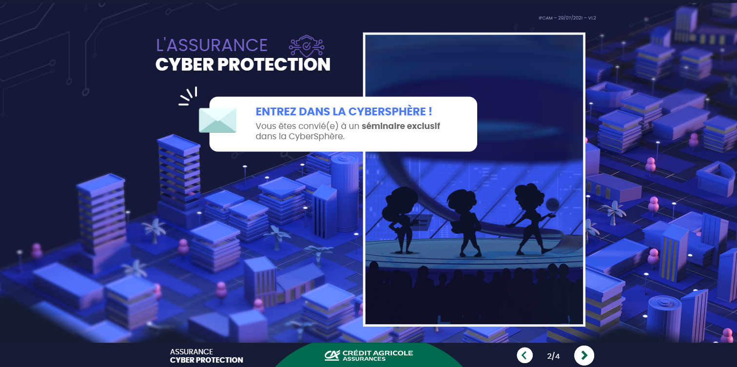 Exemple de contenu E-learning sur mesure pour le module L’assurance Cyber Protection du Crédit Agricole
