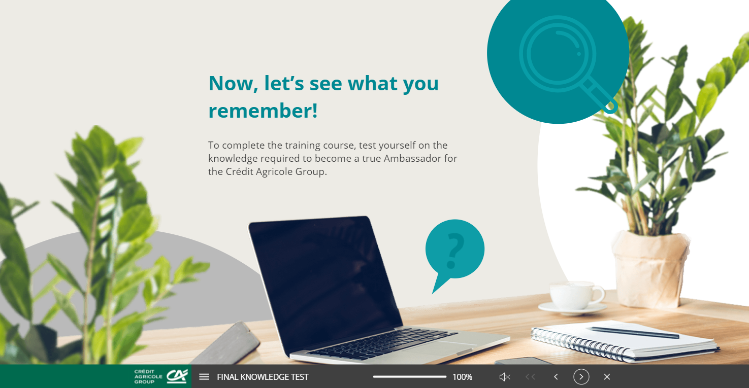 Exemple de contenu E-learning sur mesure pour la partie Discover du Crédit Agricole