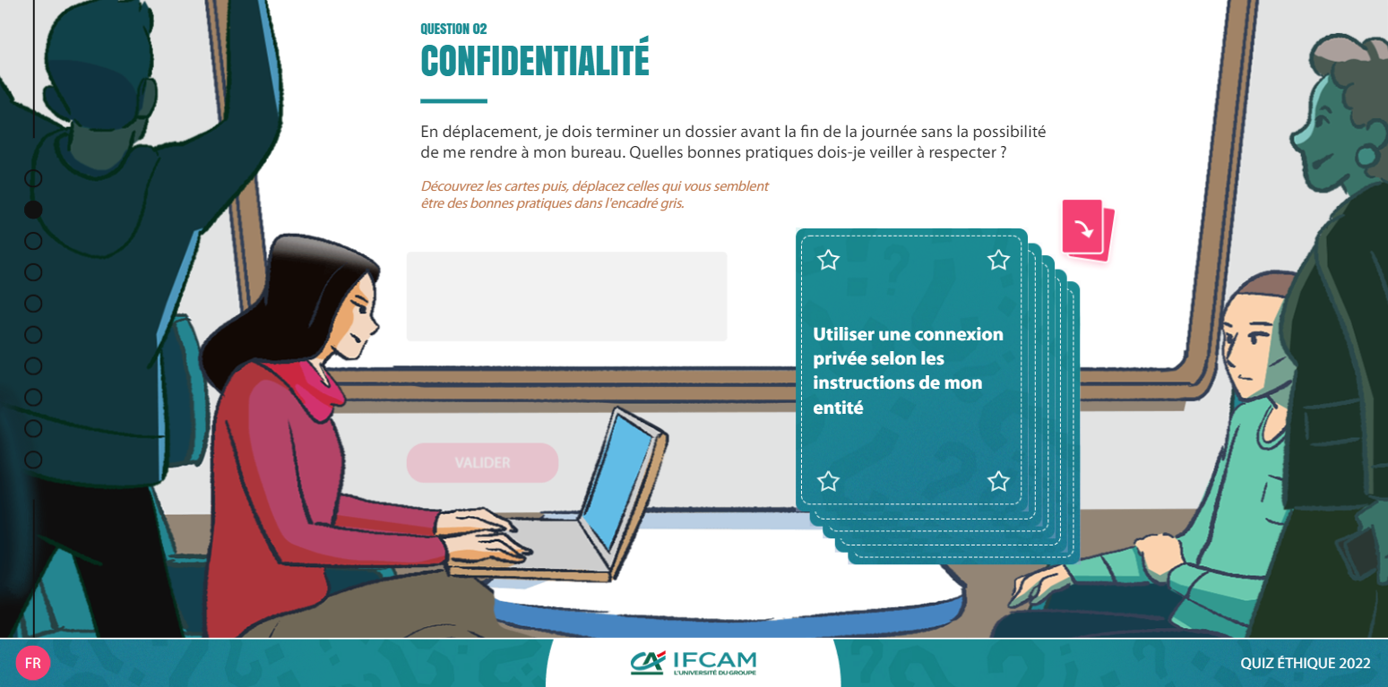 Exemple de contenu E-learning sur mesure pour le module Quiz «L'éthique et vous» du Crédit Agricole