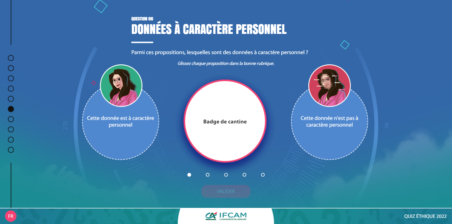 Exemple de contenu E-learning sur mesure pour le module Quiz «L'éthique et vous» du Crédit Agricole