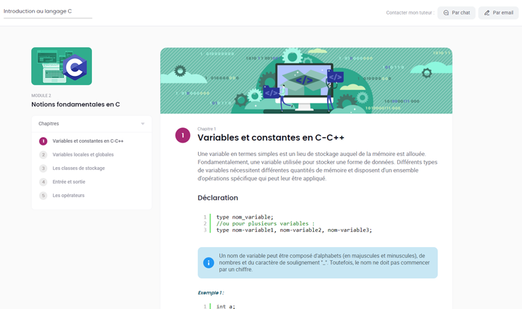 Exemple de contenu de formation Langage C