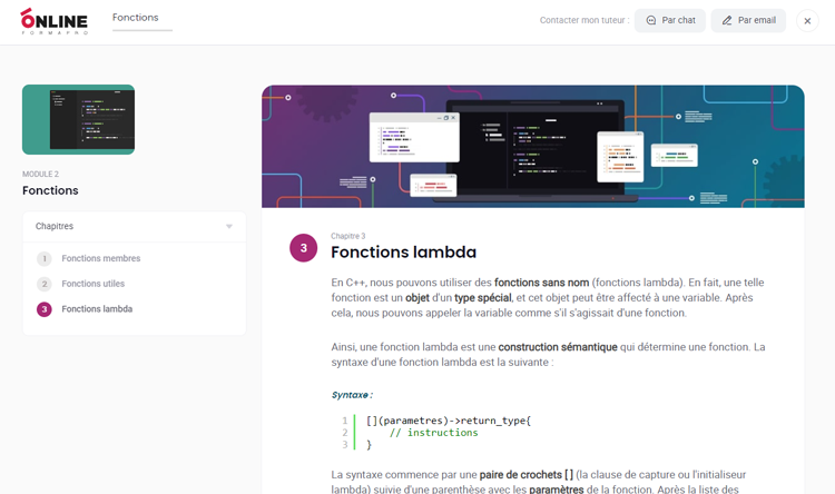 Exemple de contenu de formation Langage C++