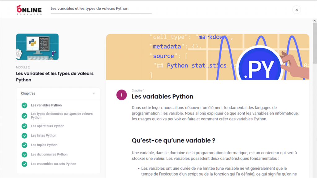 Exemple de contenu de formation Python