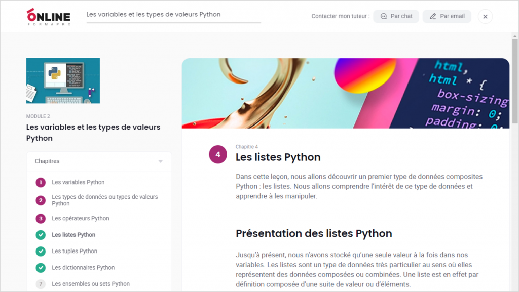 Exemple de contenu de formation Python