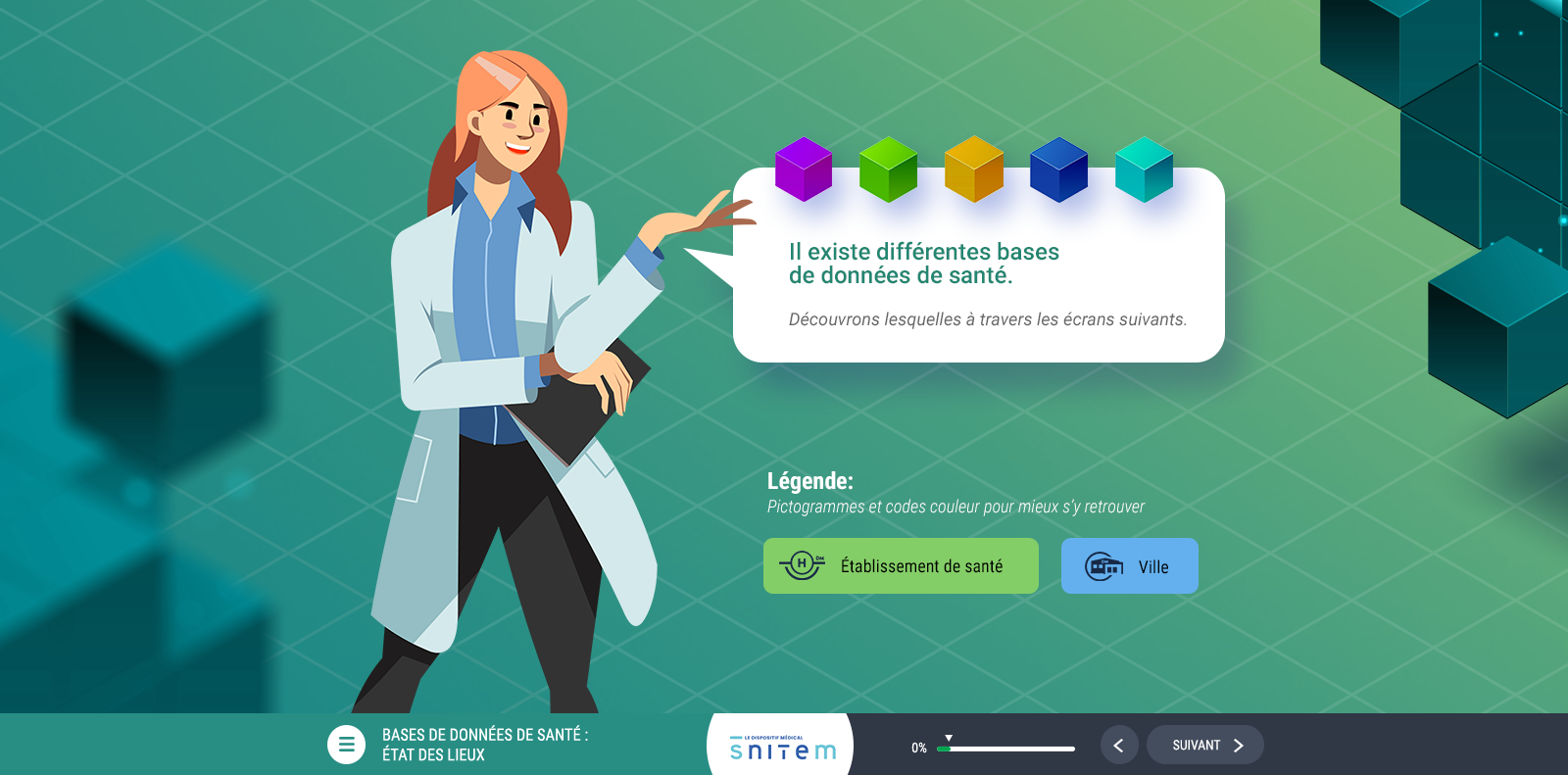 Exemple de contenu E-learning sur mesure pour le module Données de santé open source de la SNITEM