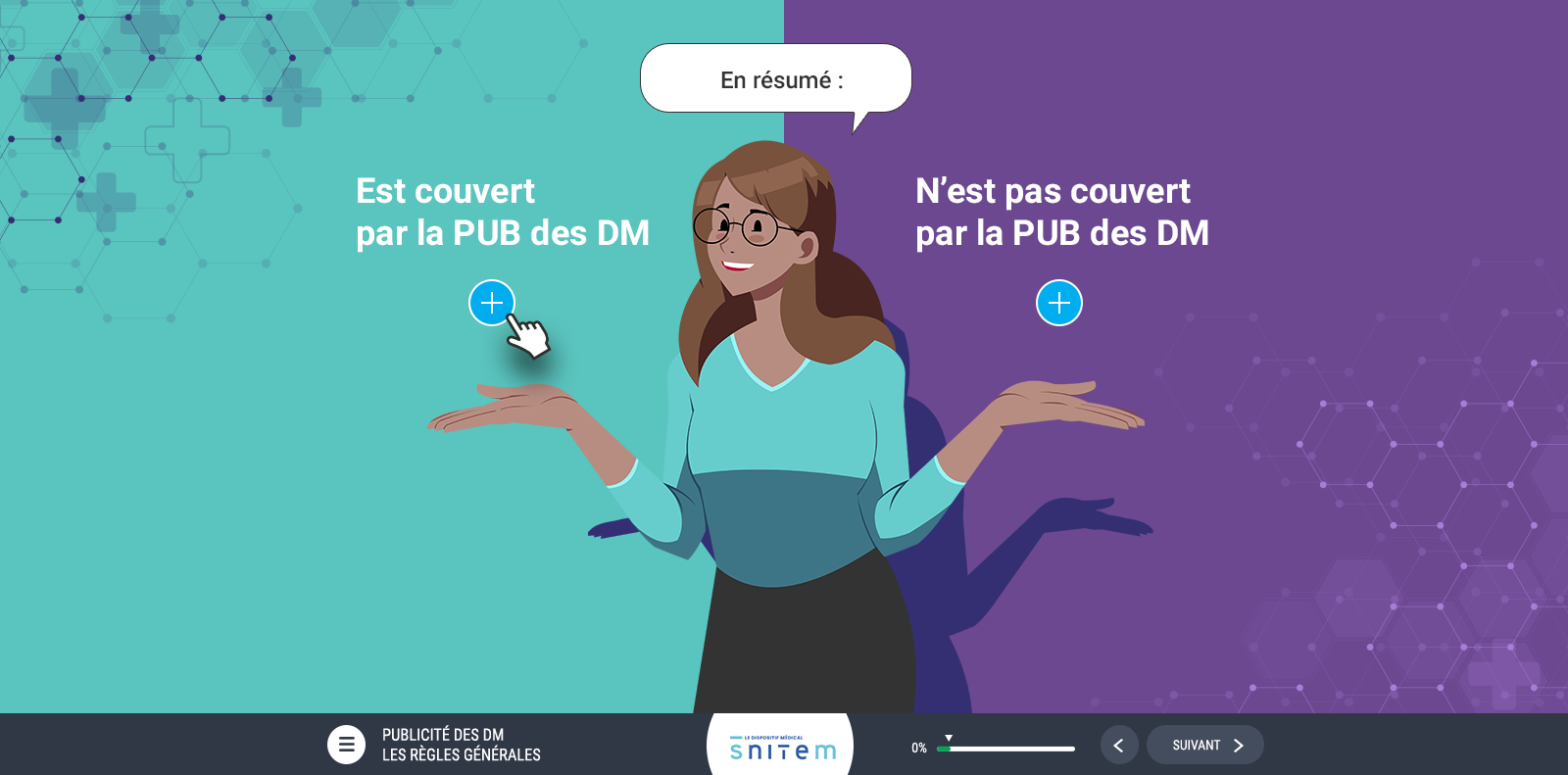 Exemple de contenu E-learning sur mesure pour le module La publicité des dispositifs médicaux de la SNITEM